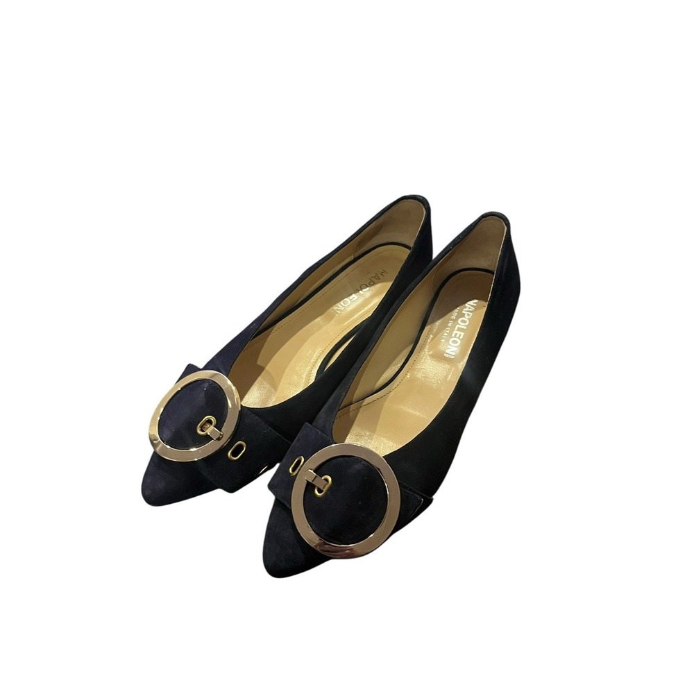 Napoleoni Elegant Blue Gold Buckle Women's Flats Heel Size 39